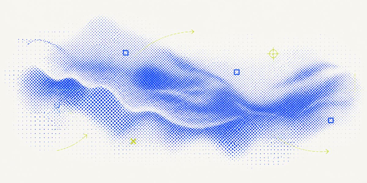 Abstract blue halftone terrain marked with system checkpoints